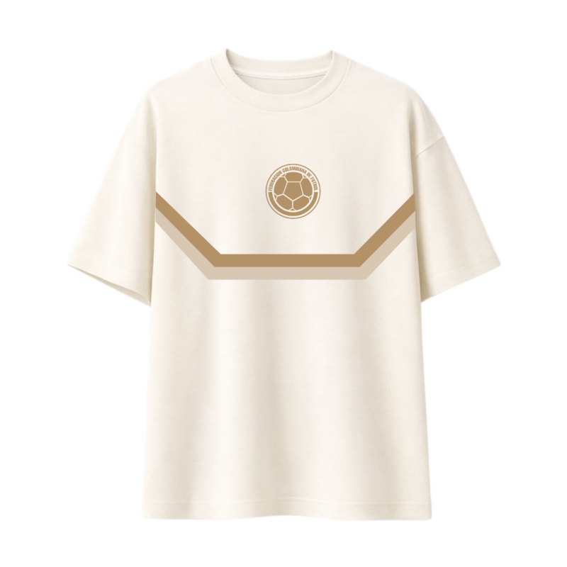 Camiseta Colombia – Diseño Geométrico Retro con Escudo
